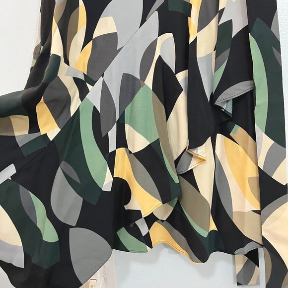 Lafayette 148 Abstract Telson Crepe Tie Belted Ruffle Midi Dress Sleeveless 4 - Picture 7 of 10